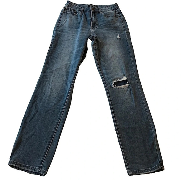 Judy Blue High Rise Denim Patch Boyfriend Jeans Medium Wash Women’s sz 3| 26 - Picture 2 of 16